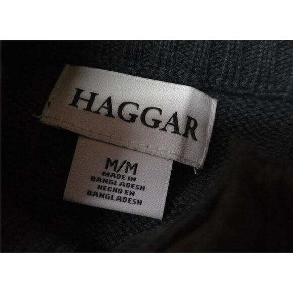 Haggar Mens Medium Grey Quarter Button Suede Trim Pullover Long Sleeve Sweater - Picture 11 of 12